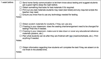 Preview of Teacher Test Prep Checklist (from 3 weeks before testing to right after)