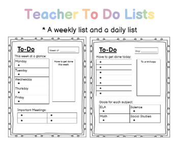 Preview of Teacher To Do List - Organization Templates and Weekly Planning