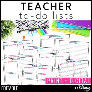 Preview of Teacher To Do Lists Notes Checklists | Editable Templates for Organization