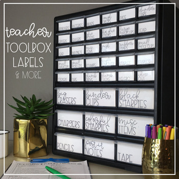 Preview of Teacher Tool Box Labels Black and White EDITABLE