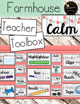 Preview of Teacher Toolbox Labels Clipart Farmhouse Calm Whitewash Classroom Theme Editable