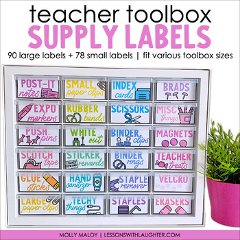 Preview of Teacher Toolbox Labels | Colorful Classroom Organization | Supply Labels