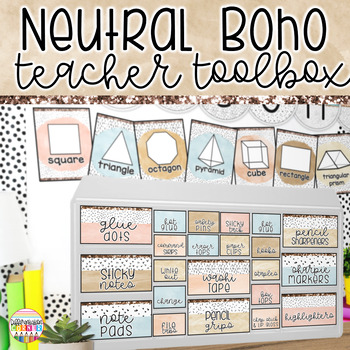 Preview of Teacher Toolbox Labels Editable Boho Classroom Decor Neutral Modern