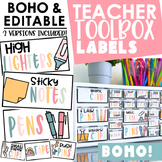 Teacher Toolbox Labels with Pictures- Retro Boho & Editable