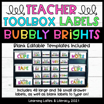 Preview of Teacher Toolbox Labels Neon Brights Colorful Classroom Supply Labels