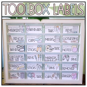 Preview of Teacher Toolbox Labels - Neutral Pastel Supply Labels - IRIS & Akro-Mils Toolbox