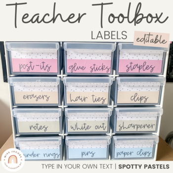 Preview of Teacher Toolbox Labels | SPOTTY PASTELS | Editable | Muted Rainbow Class Decor