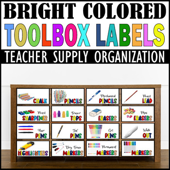 Preview of Teacher Toolbox Labels with Pictures | Bright & Editable | Classroom Decor