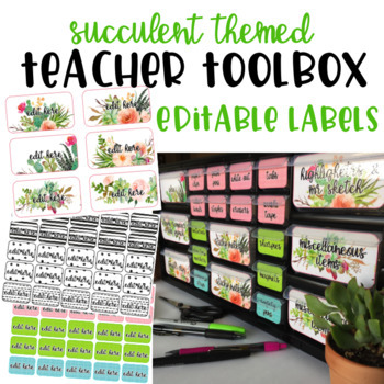 Preview of Teacher Toolbox - Succulents - Cactus - *EDITABLE*