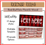 Teacher Toolkit Labels: Red Plaid and Wood Themed EDITABLE