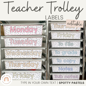 Preview of Teacher Trolley Labels | 10 Drawer Cart Labels | SPOTTY PASTELS | EDITABLE