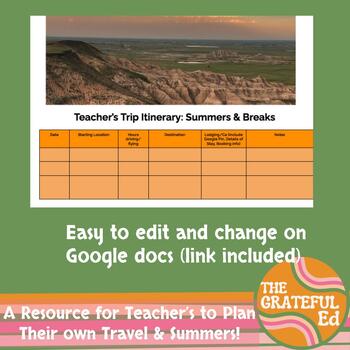 Preview of Teacher Vacation Travel Plans for Breaks & Summer Teacher Vacation Planner Itine