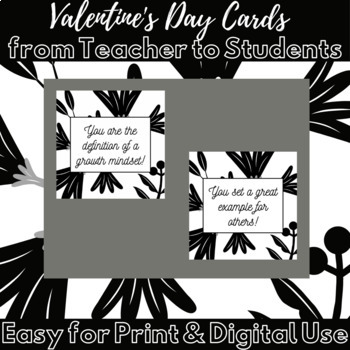 Preview of Teacher Valentine's Day Cards to Students (B&W Version) - Print and Digital