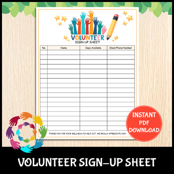 Preview of Teacher Volunteer Sign Up Sheet | Printable School Pto Pta Sign up Form