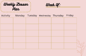 Preview of Teacher Weekly Lesson Plan