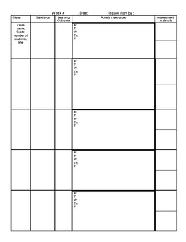 Preview of Teacher Weekly Lesson plan template w/ example
