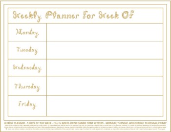 Preview of Teacher Weekly Planner 5 Days Week Horizontal Printable Neutral Tan Fabric Font