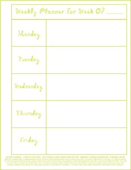 Preview of Teacher Weekly Planner 5 Days Week Of Vertical Printable Warm Green Fabric Font