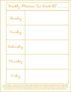 Preview of Teacher Weekly Planner 5 Days Week Vertical Printable Orange Fabric Font