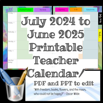 Preview of Print/Edit Teacher Weekly Planner July 2024 to June 2025 with Weekly Quotations