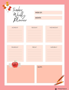Preview of Teacher Weekly Planner PINK