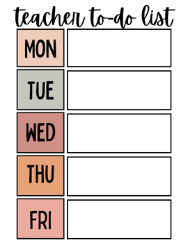 Preview of Teacher Weekly to-do List Planner