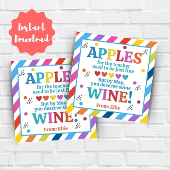 Preview of Teacher Wine Tag Wine Teacher Appreciation Gift Tag Wine label Daycare Class