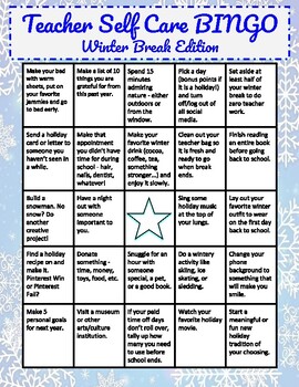 Teacher Winter Break Self Care Bingo