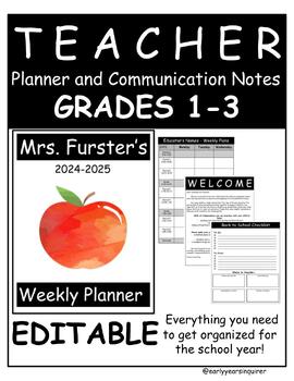 Preview of Teacher Yearly Planner and Home Communication Notes (Grades 1-3)