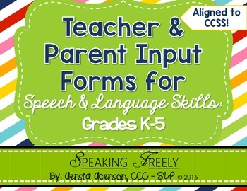 Preview of Teacher and Parent Input Rating Forms for Speech Therapy Grades K-5
