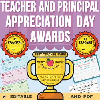 Preview of Teacher and Principal Appreciation Day Awards | Editable | Printable and Digital