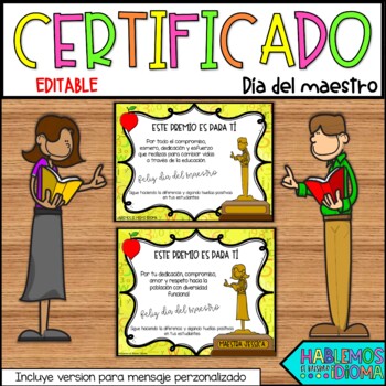 Preview of Teacher appreciation editable award in SPANISH | Día del maestro EDITABLE
