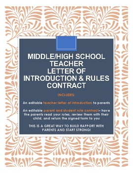 Preview of Back-to school teacher letter to parents + rules and procedures contract!