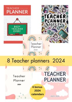 Preview of Teacher planners  2024 bundle of 8 with 4 new year calendars
