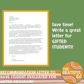 Teacher recommendation letter for Gifted Program and Gifted ...