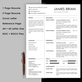 Teacher Resume Template With Cover Letter And Reference Page Instant