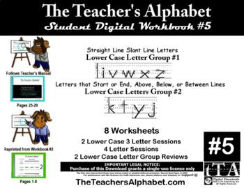 Preview of tTA WB #5--Teacher's Alphabet Lower Case Letters Groups #1 & #2 Student Workbook