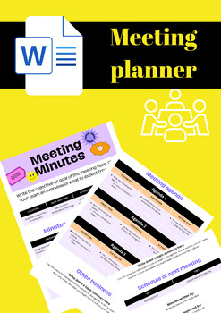 Preview of Teacher’s Customizable Meeting Minutes Template in Word TPT Teachers