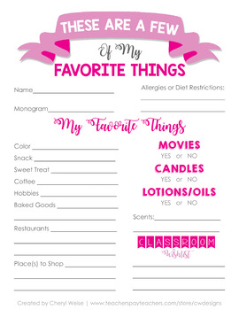 Teacher's Favorite Things Form (for the BEST Teacher Gifts!)