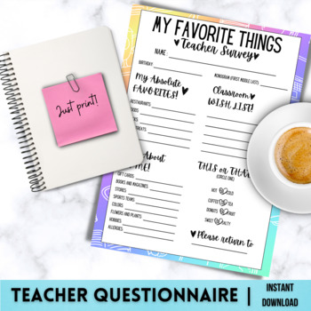 Preview of Teacher's Favorite Things Questionnaire
