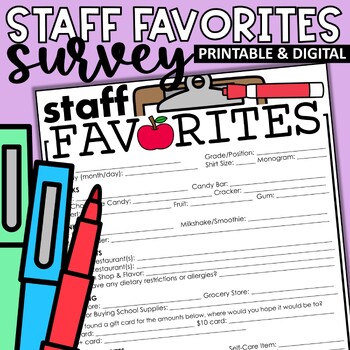Preview of Staff Favorites Survey Teacher's Favorite Things Freebie
