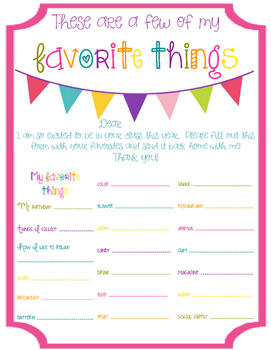 Free Teacher Favorite Things Form (Editable & Printable!)