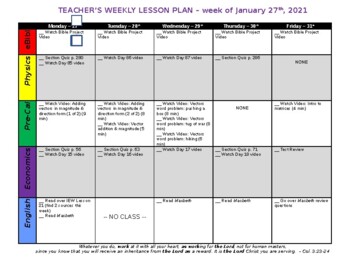 Teacher's Weekly Lesson Plan (perfect for homeschooling!) | TpT