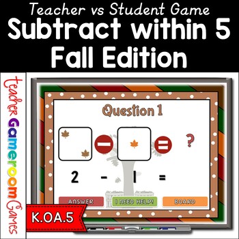 Preview of Subtract within 5 Fall Powerpoint Game