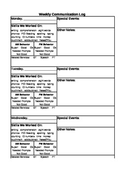 Preview of Teacher/Parent Communication Log for Special Education