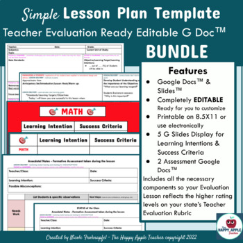 Preview of TeacherPerformance Evaluation Bundle-Lesson Plan Template, Assessment, G Slides™