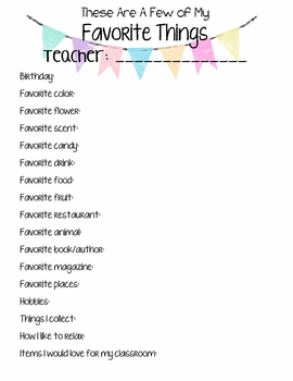 Preview of Teacher's "Favorite Things" List