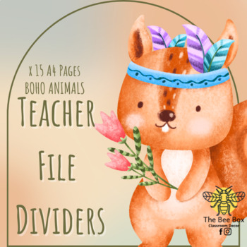 Preview of Teachers File Dividers - Boho Animals + FREE Planner Stickers