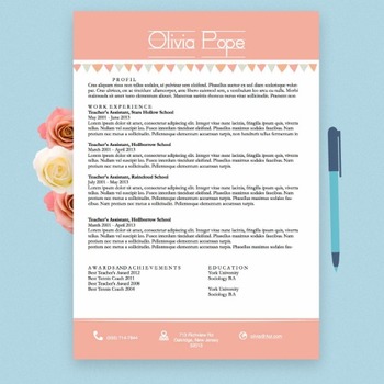Preview of Teacher's Resume Design Template Docx | Pink Banners