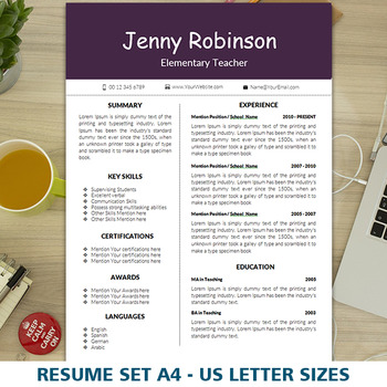 Preview of FREE Teacher's Resume Template for MS Word, Elementary CV, Digital Download